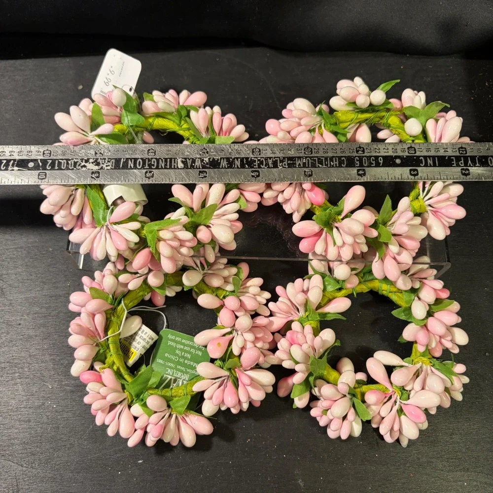 Raz Imports Pink White Berry Napkin Rings Set of 4 Floral Spring Decor 3 Inch